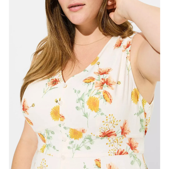 NWT Torrid Rayon Slub Button Up Waist Detail Tank Blouse Tie Floral Plus Size 4X - Picture 3 of 12